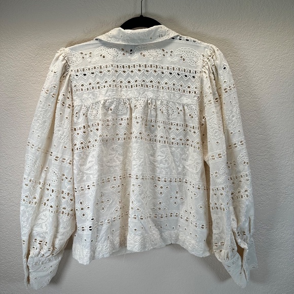 House of Harlow 1960 Button Up blouse Womens Sz. L eyelet Puff Sleeve Romantic - Picture 3 of 15